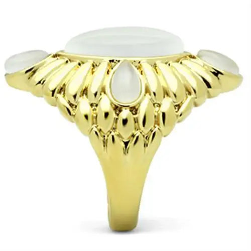GL294 - IP Gold(Ion Plating) Brass Ring with Synthetic Cat Eye in White - Alamode - Flyclothing LLC