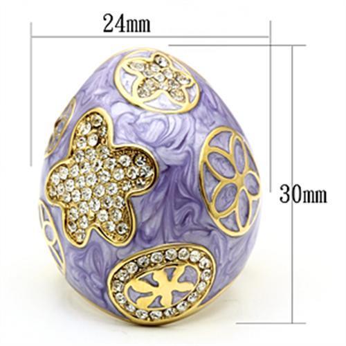 GL295 - IP Gold(Ion Plating) Brass Ring with Top Grade Crystal  in Clear