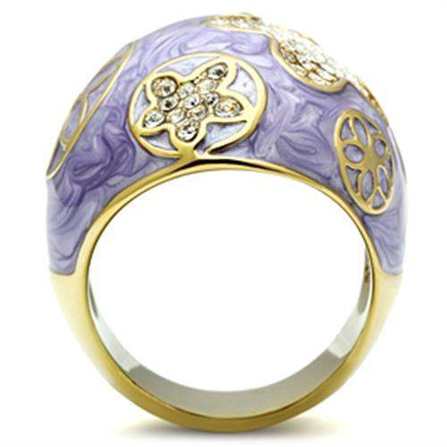 GL295 - IP Gold(Ion Plating) Brass Ring with Top Grade Crystal in Clear - Alamode - Flyclothing LLC