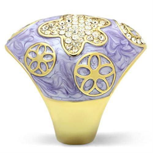 GL295 - IP Gold(Ion Plating) Brass Ring with Top Grade Crystal in Clear - Alamode - Flyclothing LLC