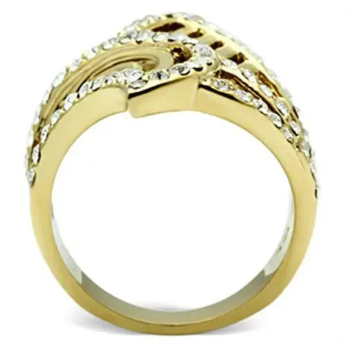 GL296 - IP Gold(Ion Plating) Brass Ring with Top Grade Crystal in Clear - Alamode - Flyclothing LLC
