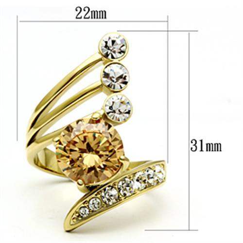 GL300 - IP Gold(Ion Plating) Brass Ring with AAA Grade CZ in Champagne - Alamode - Flyclothing LLC