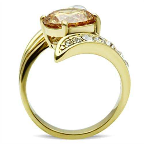GL300 - IP Gold(Ion Plating) Brass Ring with AAA Grade CZ in Champagne - Alamode - Flyclothing LLC
