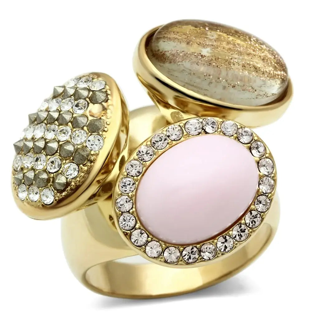 GL301 - IP Gold(Ion Plating) Brass Ring with Top Grade Crystal in Multi Color - Alamode - Flyclothing LLC