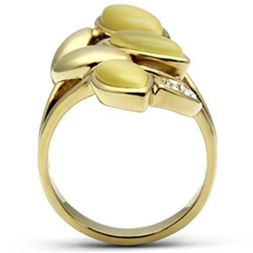 GL302 - IP Gold(Ion Plating) Brass Ring with Synthetic Cat Eye in Citrine Yellow - Alamode - Flyclothing LLC
