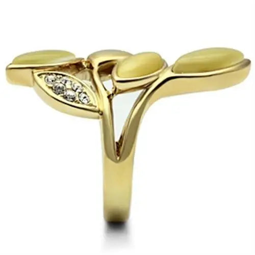 GL302 - IP Gold(Ion Plating) Brass Ring with Synthetic Cat Eye in Citrine Yellow - Alamode - Flyclothing LLC