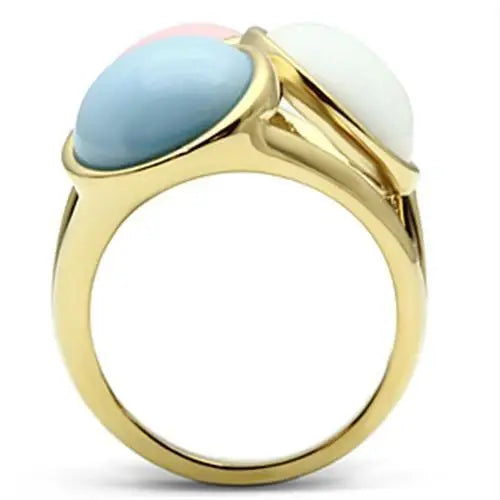 GL303 - IP Gold(Ion Plating) Brass Ring with Synthetic Synthetic Stone in Multi Color - Alamode - Flyclothing LLC