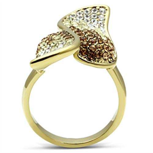 GL304 - IP Gold(Ion Plating) Brass Ring with Top Grade Crystal in Multi Color - Alamode - Flyclothing LLC