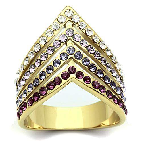 GL305 - IP Gold(Ion Plating) Brass Ring with Top Grade Crystal in Multi Color - Alamode - Flyclothing LLC
