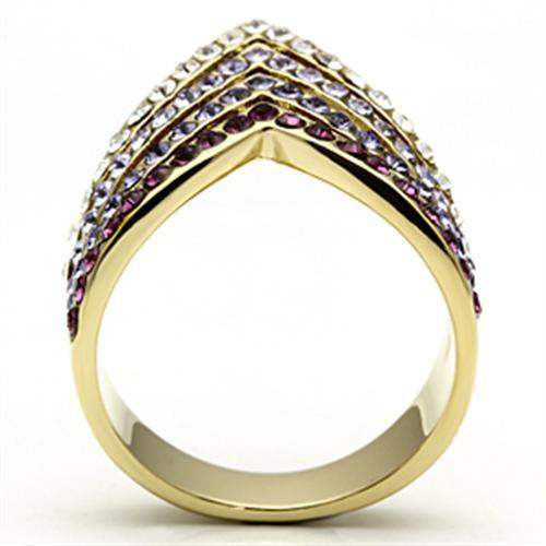 GL305 - IP Gold(Ion Plating) Brass Ring with Top Grade Crystal in Multi Color - Alamode - Flyclothing LLC