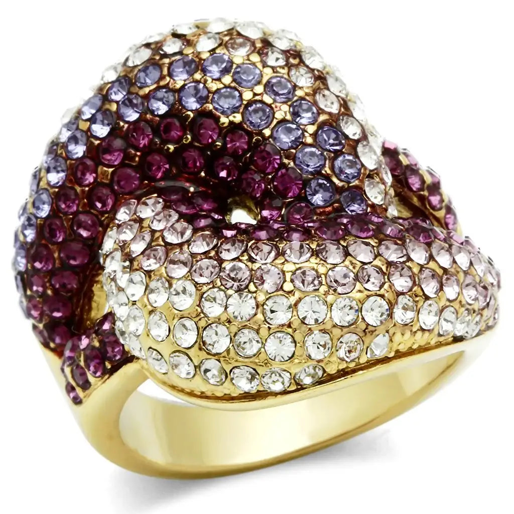 GL306 - IP Gold(Ion Plating) Brass Ring with Top Grade Crystal in Multi Color - Alamode - Flyclothing LLC