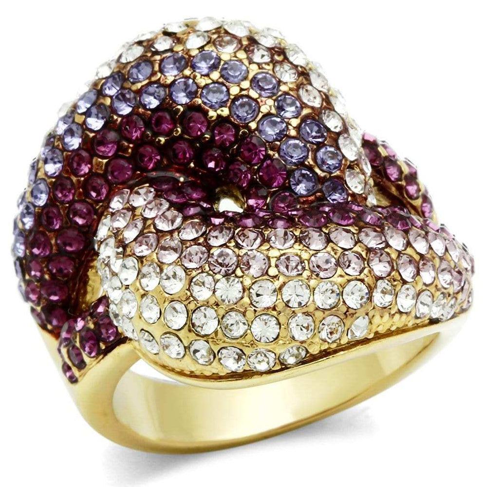 GL306 - IP Gold(Ion Plating) Brass Ring with Top Grade Crystal in Multi Color - Alamode - Flyclothing LLC