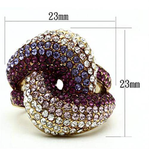 GL306 - IP Gold(Ion Plating) Brass Ring with Top Grade Crystal in Multi Color - Alamode - Flyclothing LLC