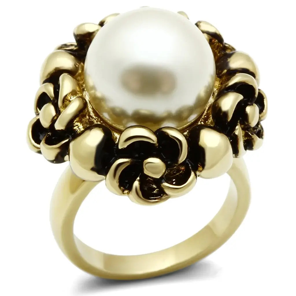 GL308 - IP Gold(Ion Plating) Brass Ring with Synthetic Pearl in White - Alamode - Flyclothing LLC