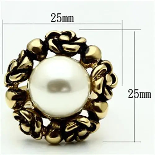 GL308 - IP Gold(Ion Plating) Brass Ring with Synthetic Pearl in White - Alamode - Flyclothing LLC