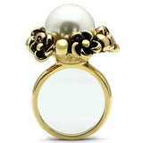 GL308 - IP Gold(Ion Plating) Brass Ring with Synthetic Pearl in White - Alamode