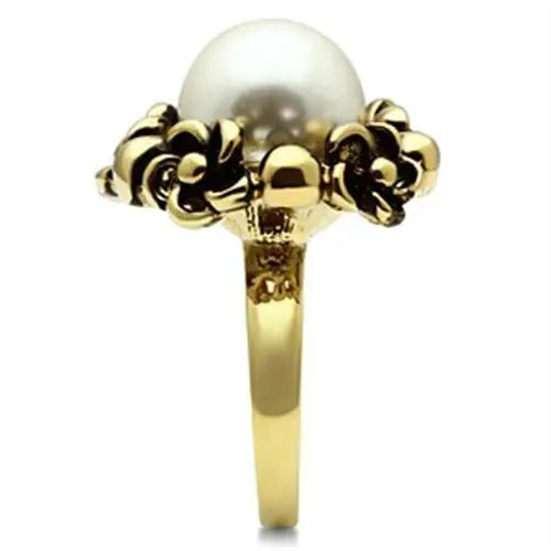 GL308 - IP Gold(Ion Plating) Brass Ring with Synthetic Pearl in White - Alamode - Flyclothing LLC