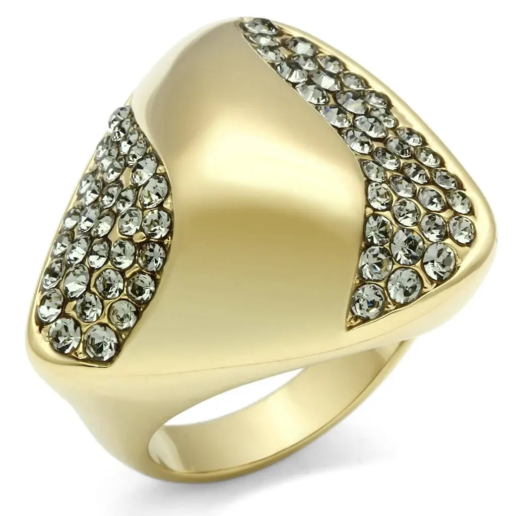 GL311 - IP Gold(Ion Plating) Brass Ring with Top Grade Crystal in Black Diamond - Alamode - Flyclothing LLC