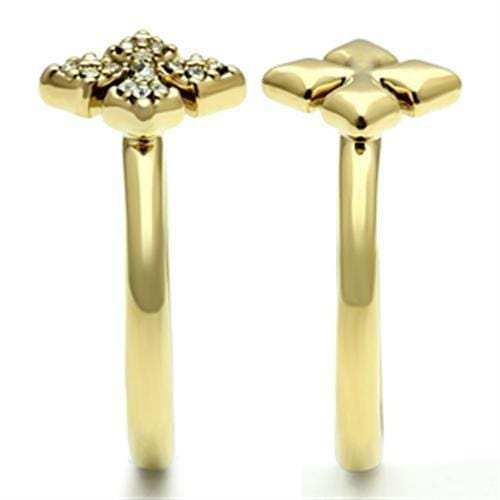 GL319 - IP Gold(Ion Plating) Brass Ring with Top Grade Crystal in Clear - Alamode - Flyclothing LLC