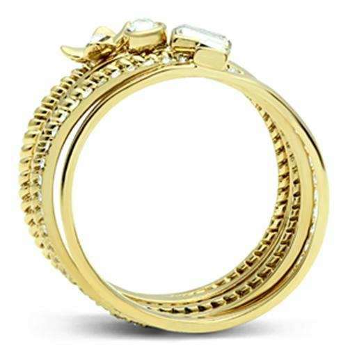 GL322 - IP Gold(Ion Plating) Brass Ring with Top Grade Crystal in Clear - Alamode - Flyclothing LLC