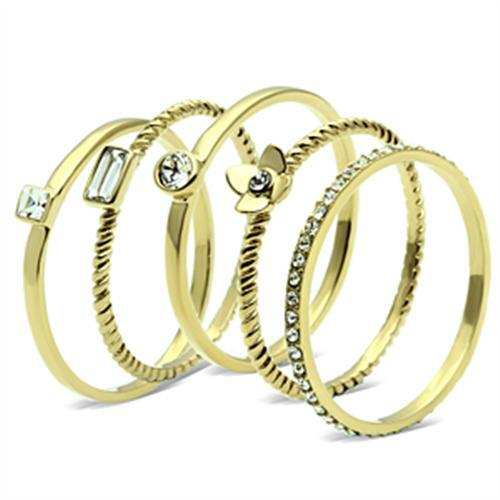 GL322 - IP Gold(Ion Plating) Brass Ring with Top Grade Crystal in Clear - Alamode - Flyclothing LLC
