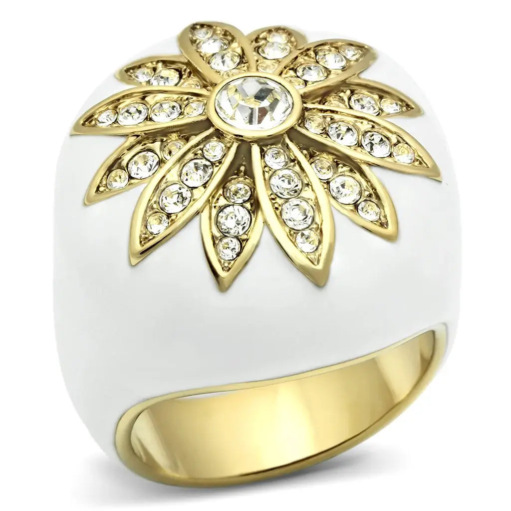 GL326 - IP Gold(Ion Plating) Brass Ring with Top Grade Crystal in Clear - Alamode - Flyclothing LLC