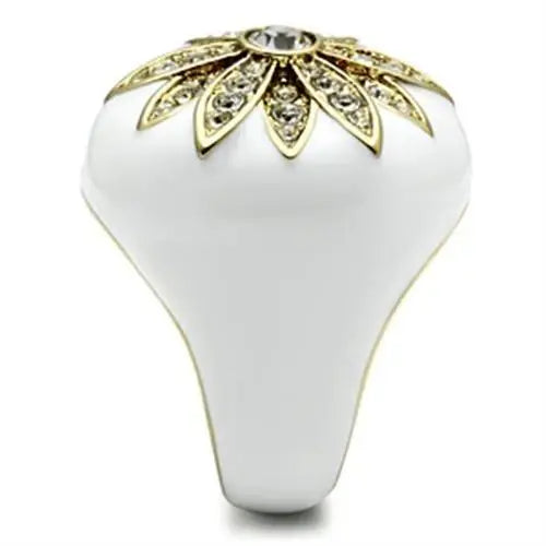 GL326 - IP Gold(Ion Plating) Brass Ring with Top Grade Crystal in Clear - Alamode - Flyclothing LLC
