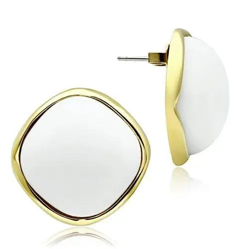 GL338 - IP Gold(Ion Plating) Brass Earrings with Synthetic Synthetic Glass in White - Alamode - Flyclothing LLC