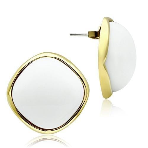 GL338 - IP Gold(Ion Plating) Brass Earrings with Synthetic Synthetic Glass in White - Alamode