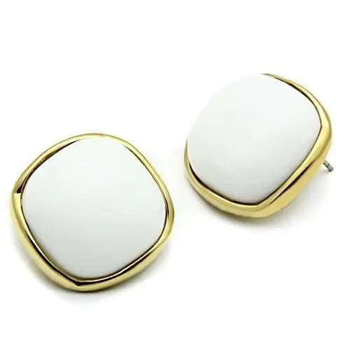 GL338 - IP Gold(Ion Plating) Brass Earrings with Synthetic Synthetic Glass in White - Alamode - Flyclothing LLC