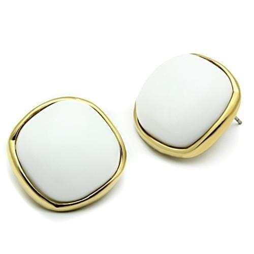 GL338 - IP Gold(Ion Plating) Brass Earrings with Synthetic Synthetic Glass in White - Alamode - Flyclothing LLC