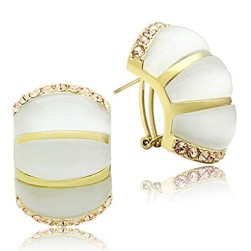 GL339 - IP Gold(Ion Plating) Brass Earrings with Synthetic Cat Eye in White - Alamode - Flyclothing LLC