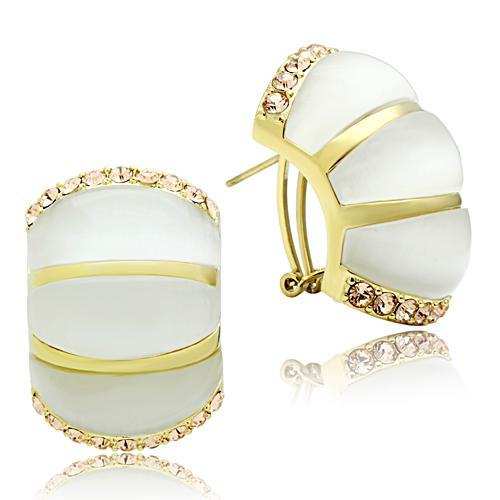 GL339 - IP Gold(Ion Plating) Brass Earrings with Synthetic Cat Eye in White - Alamode - Flyclothing LLC