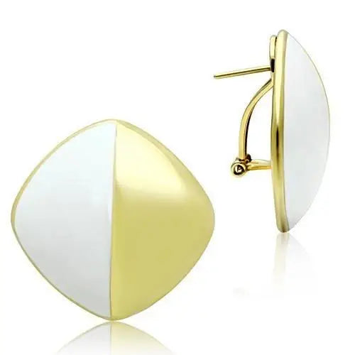 GL340 - IP Gold(Ion Plating) Brass Earrings with Epoxy in White - Alamode - Flyclothing LLC