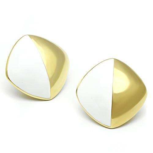 GL340 - IP Gold(Ion Plating) Brass Earrings with Epoxy in White - Alamode - Flyclothing LLC