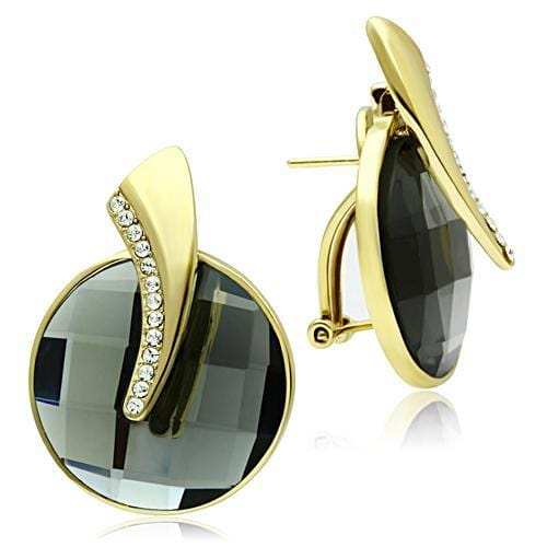 GL343 - IP Gold(Ion Plating) Brass Earrings with Synthetic Synthetic Glass in Black Diamond - Alamode - Flyclothing LLC