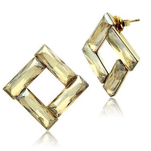 GL344 - IP Gold(Ion Plating) Brass Earrings with Top Grade Crystal in Topaz - Alamode - Flyclothing LLC