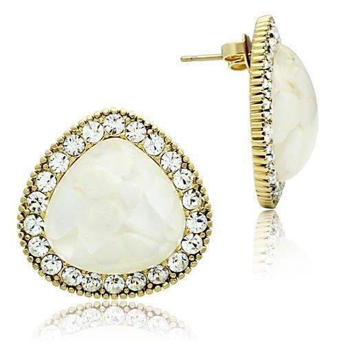 GL346 - IP Gold(Ion Plating) Brass Earrings with Synthetic Synthetic Stone in Clear - Alamode - Flyclothing LLC