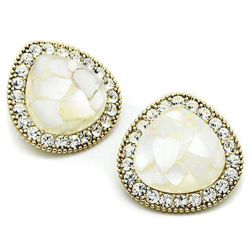 GL346 - IP Gold(Ion Plating) Brass Earrings with Synthetic Synthetic Stone in Clear - Alamode - Flyclothing LLC