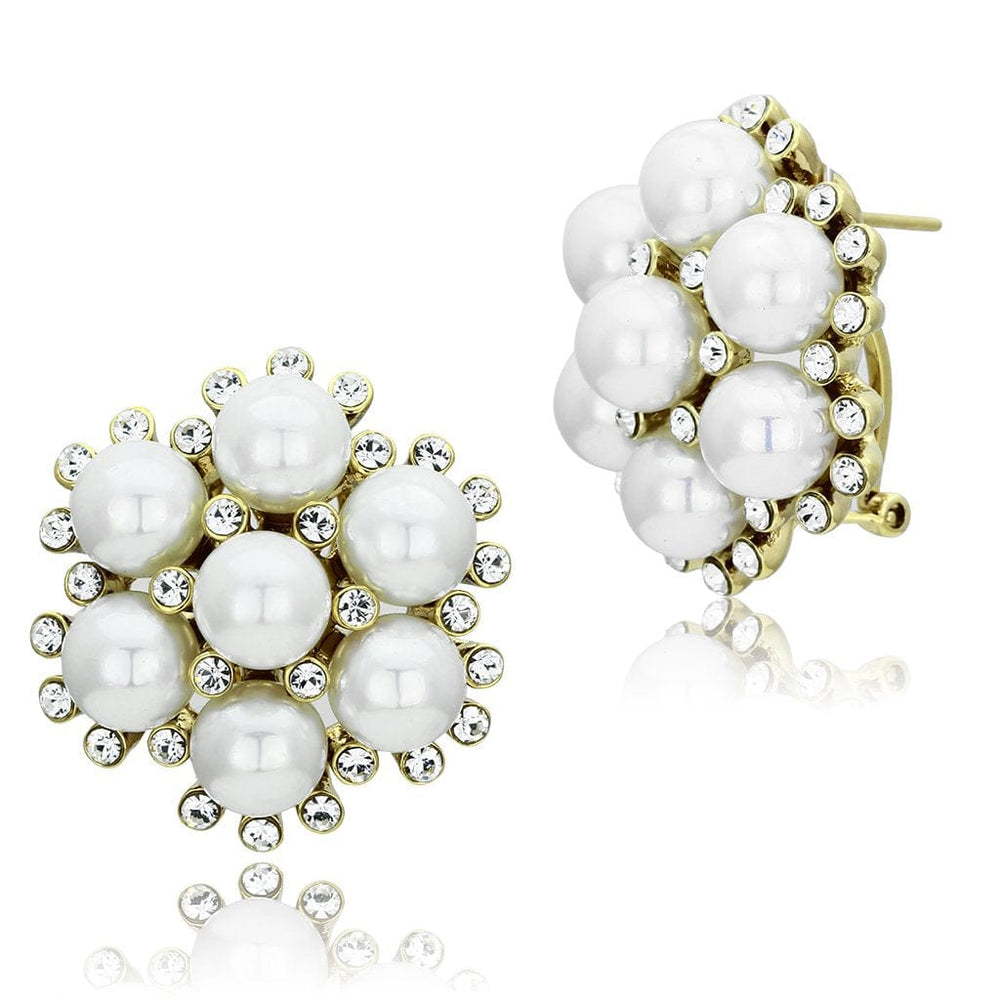 GL349 - IP Gold(Ion Plating) Brass Earrings with Synthetic Pearl in White - Alamode