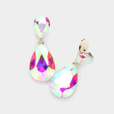 Glass Crystal Double Teardrop Clip on Evening Earrings - Madeline Love - Flyclothing LLC
