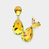 Glass Crystal Double Teardrop Clip on Evening Earrings - Madeline Love - Flyclothing LLC