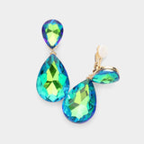 Glass Crystal Double Teardrop Clip on Evening Earrings - Madeline Love - Flyclothing LLC