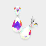 Glass Crystal Double Teardrop Clip on Evening Earrings - Madeline Love - Flyclothing LLC