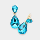 Glass Crystal Double Teardrop Clip on Evening Earrings - Madeline Love - Flyclothing LLC