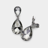 Glass Crystal Double Teardrop Clip on Evening Earrings - Madeline Love - Flyclothing LLC