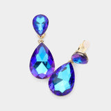 Glass Crystal Double Teardrop Clip on Evening Earrings - Madeline Love - Flyclothing LLC