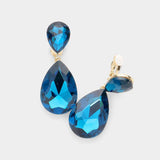 Glass Crystal Double Teardrop Clip on Evening Earrings - Madeline Love - Flyclothing LLC