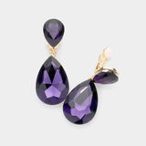 Glass Crystal Double Teardrop Clip on Evening Earrings - Madeline Love - Flyclothing LLC