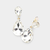 Glass Crystal Double Teardrop Clip on Evening Earrings - Madeline Love - Flyclothing LLC